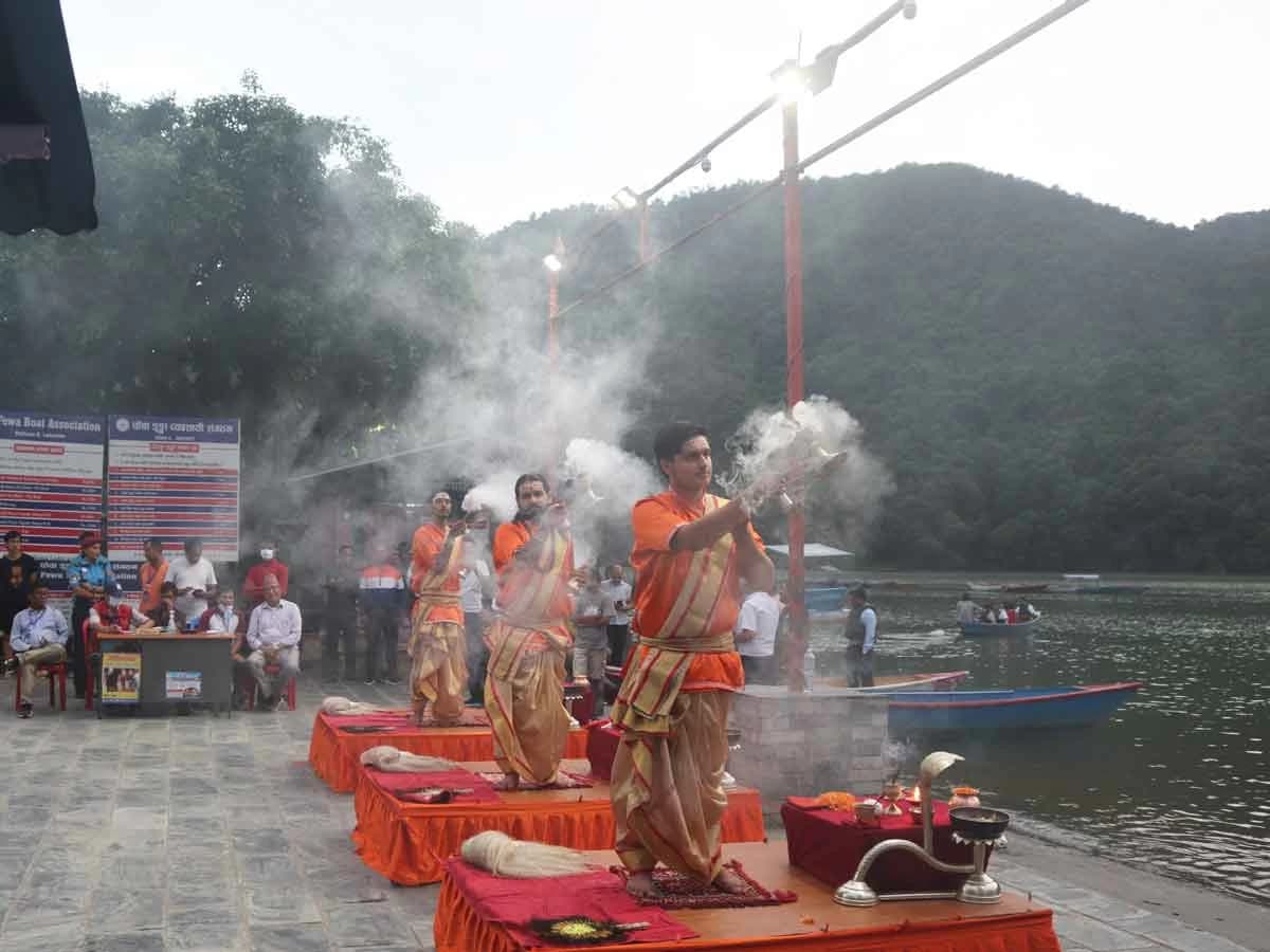 Aarati In Barahi Temple Pokhara