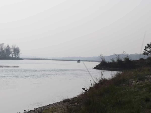 An Elephant Crossing The Rapti River In Chitwan