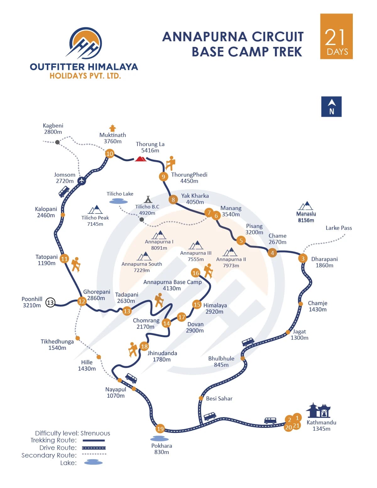 Annapurna Circuit and Base Camp Trek route map