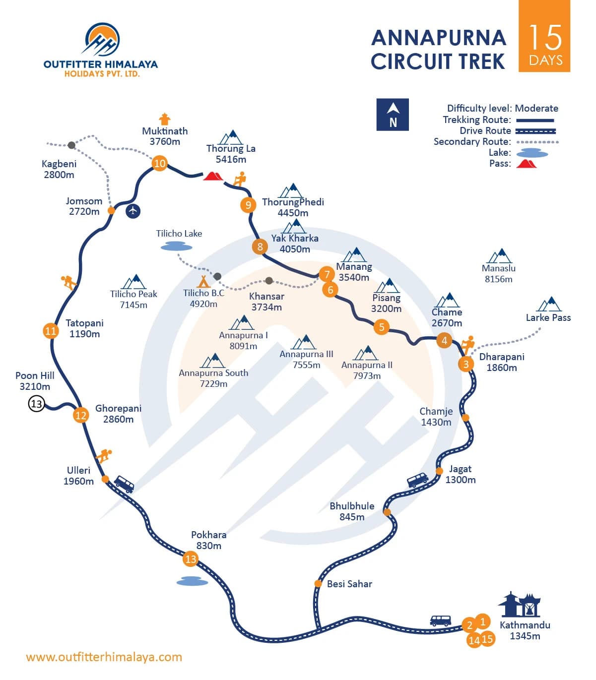 Annapurna circuit trek route map