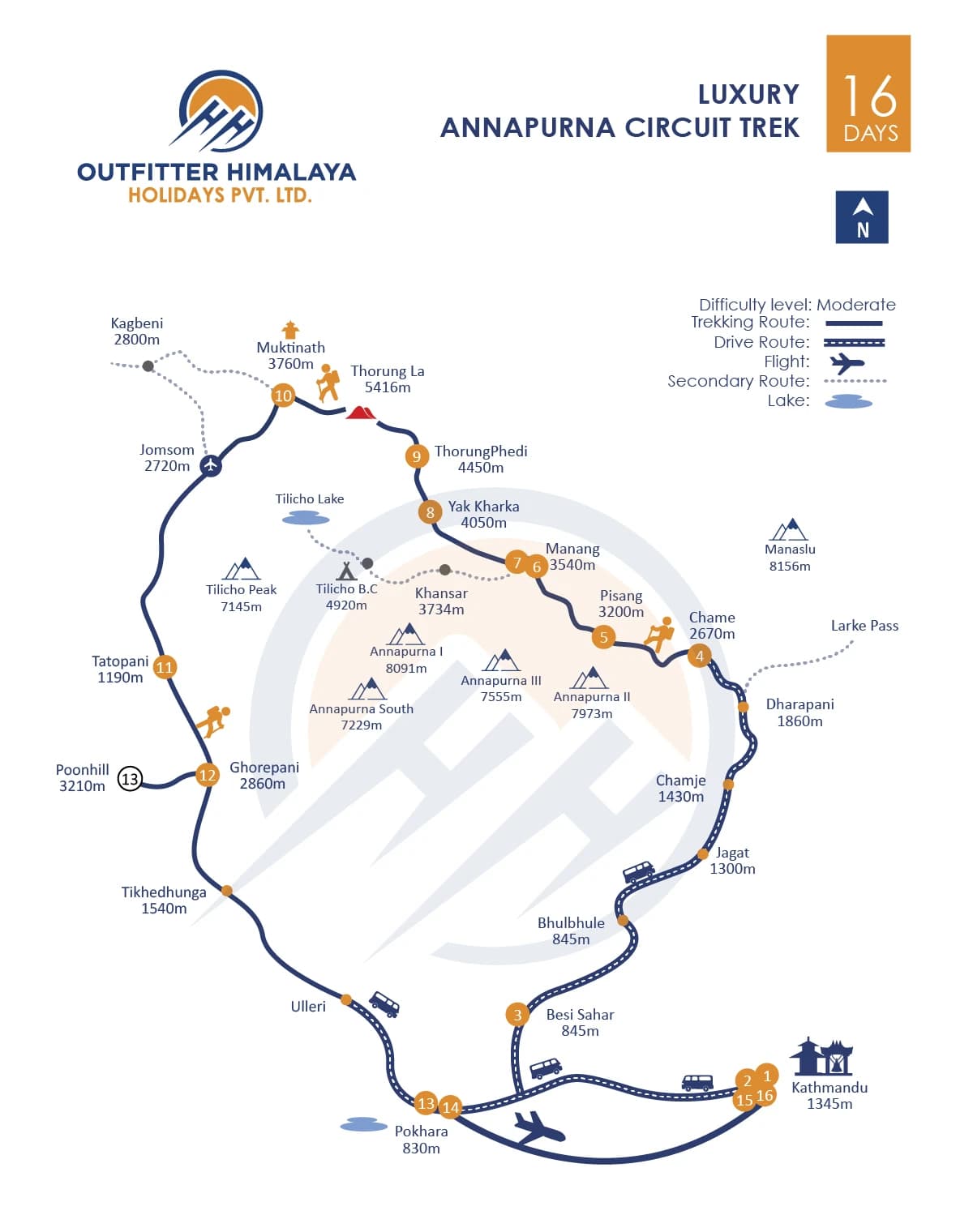 Luxury Annapurna Circuit Trek route map