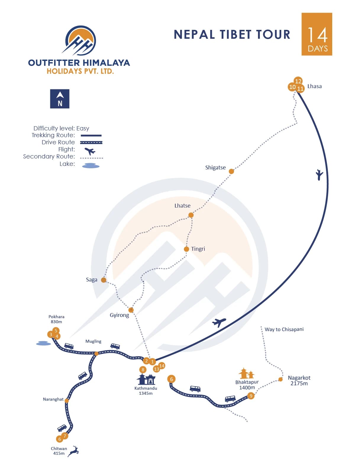 Nepal Tibet Tour route map