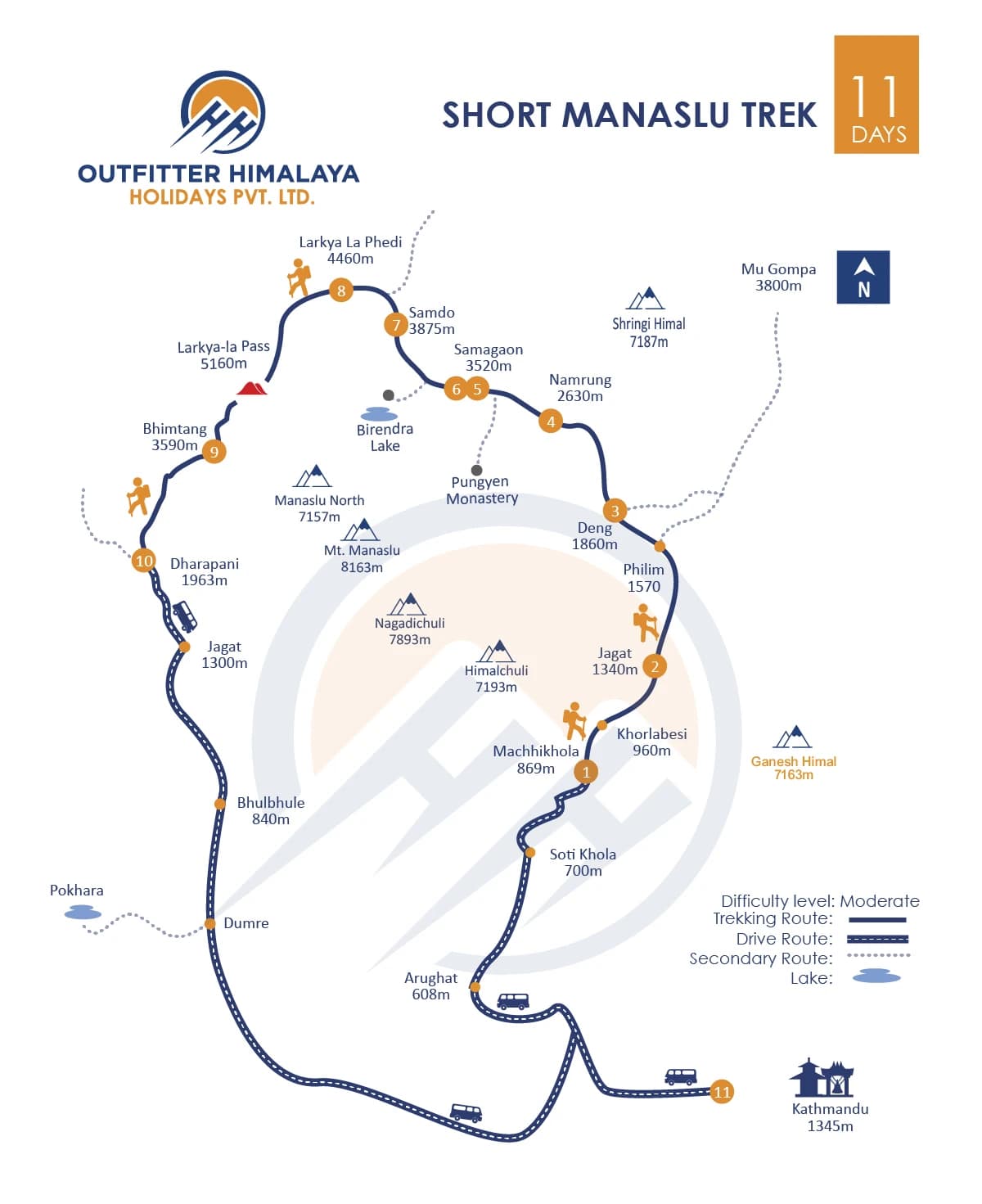 Short Manaslu Trekking route map