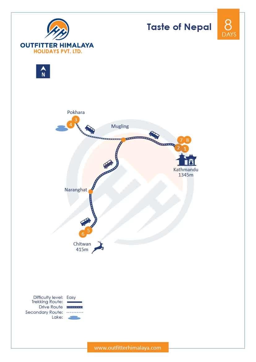 Taste of Nepal tour route map