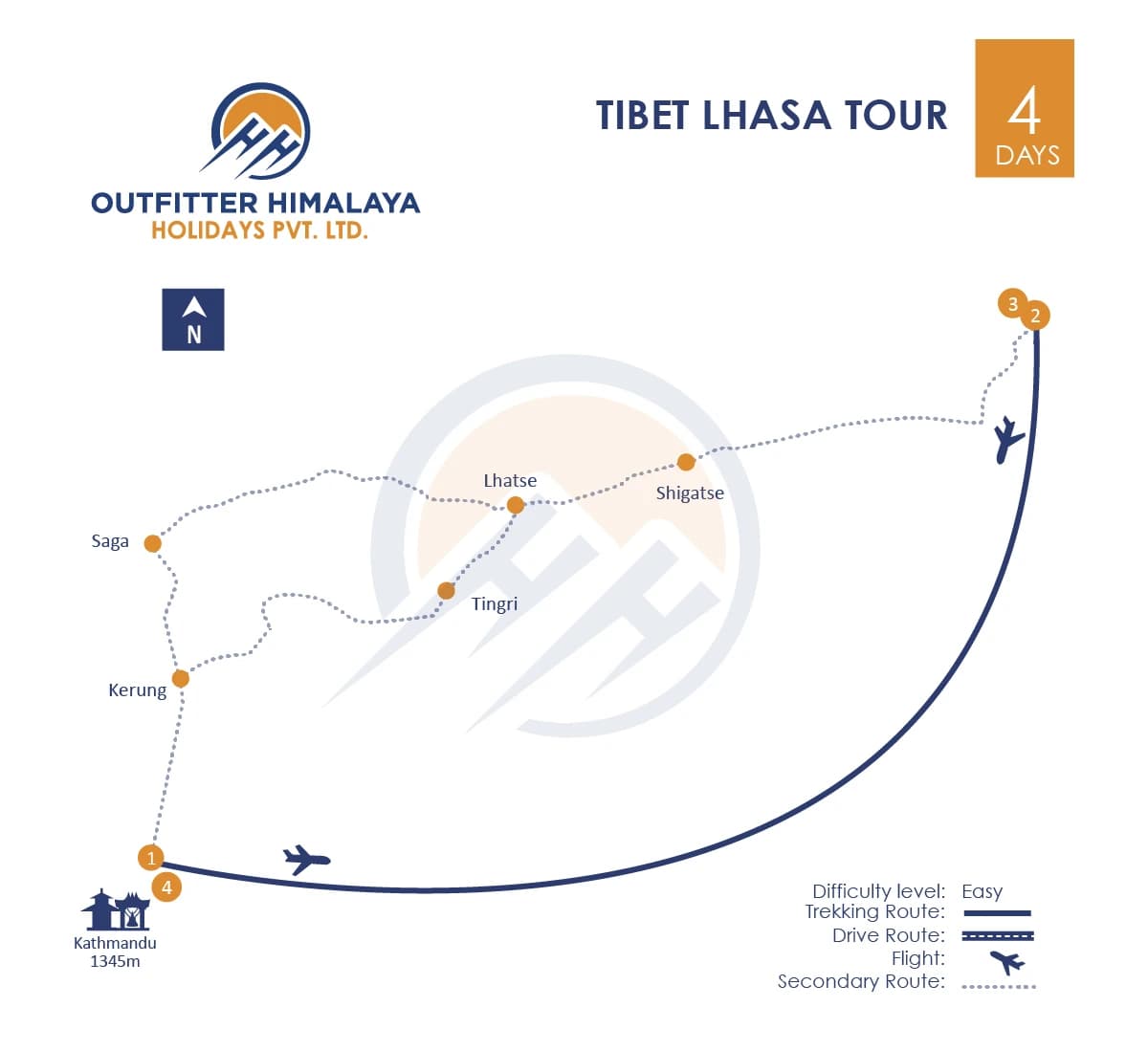 Tibet Lhasa tour route map