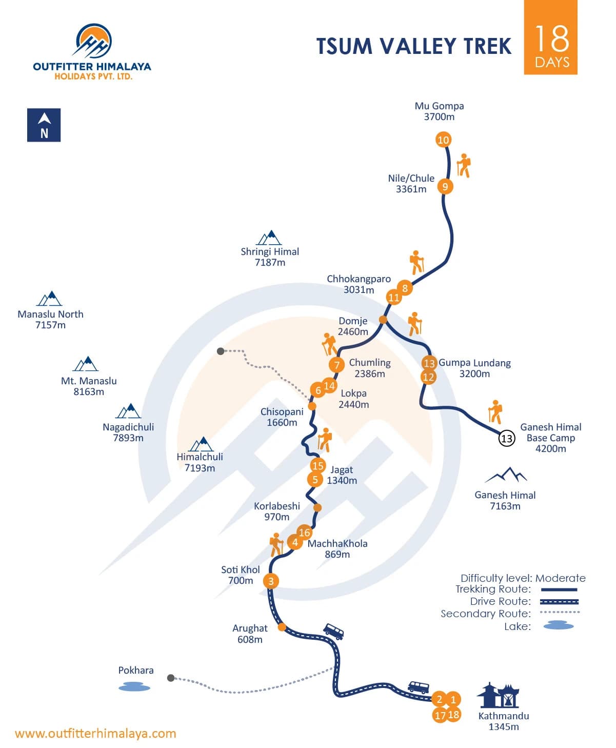 Tsum Valley Trekking route map