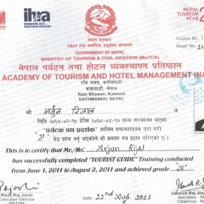 Arjun Tourist Guide Certificate