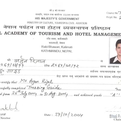 Arjun Trekking Guide Certificate