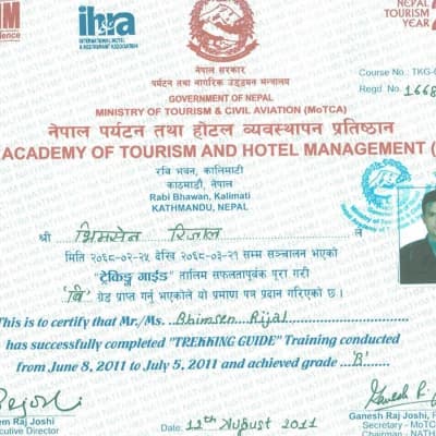 Bhimsen Rijal Trekking Guide Certificate