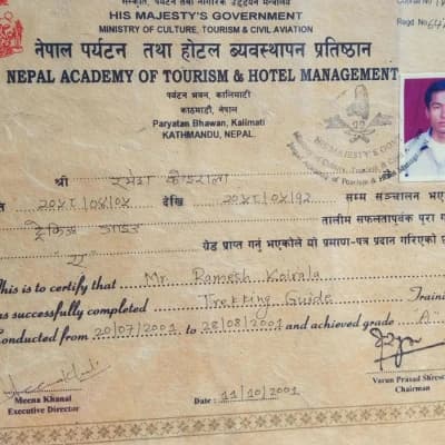 Guide Ramesh Koirala Trekking Guide Certificate