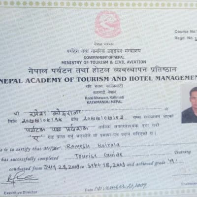 Guide Ramesh Tour Guide Certificate