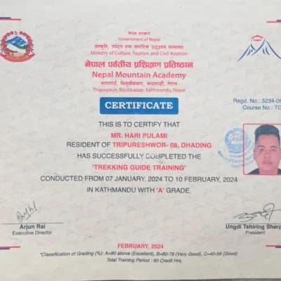 Hari Trekking Guide Cetificate