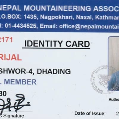 Nepal Mountaineering Association Member Card