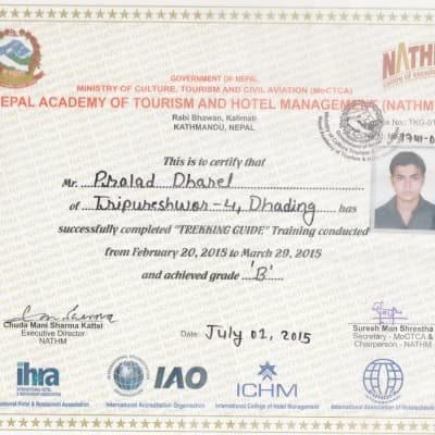 Pralad Dharel Trekking Guide Licence