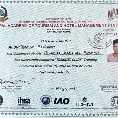 Roshan Pokhrel Trekking Guide Licence