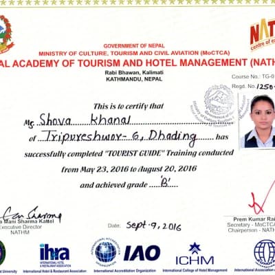 Shova Khanal Tour Guide Licence