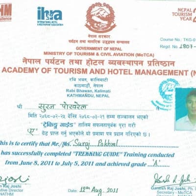 Suraj Pokhrel Trekking Guide Licence